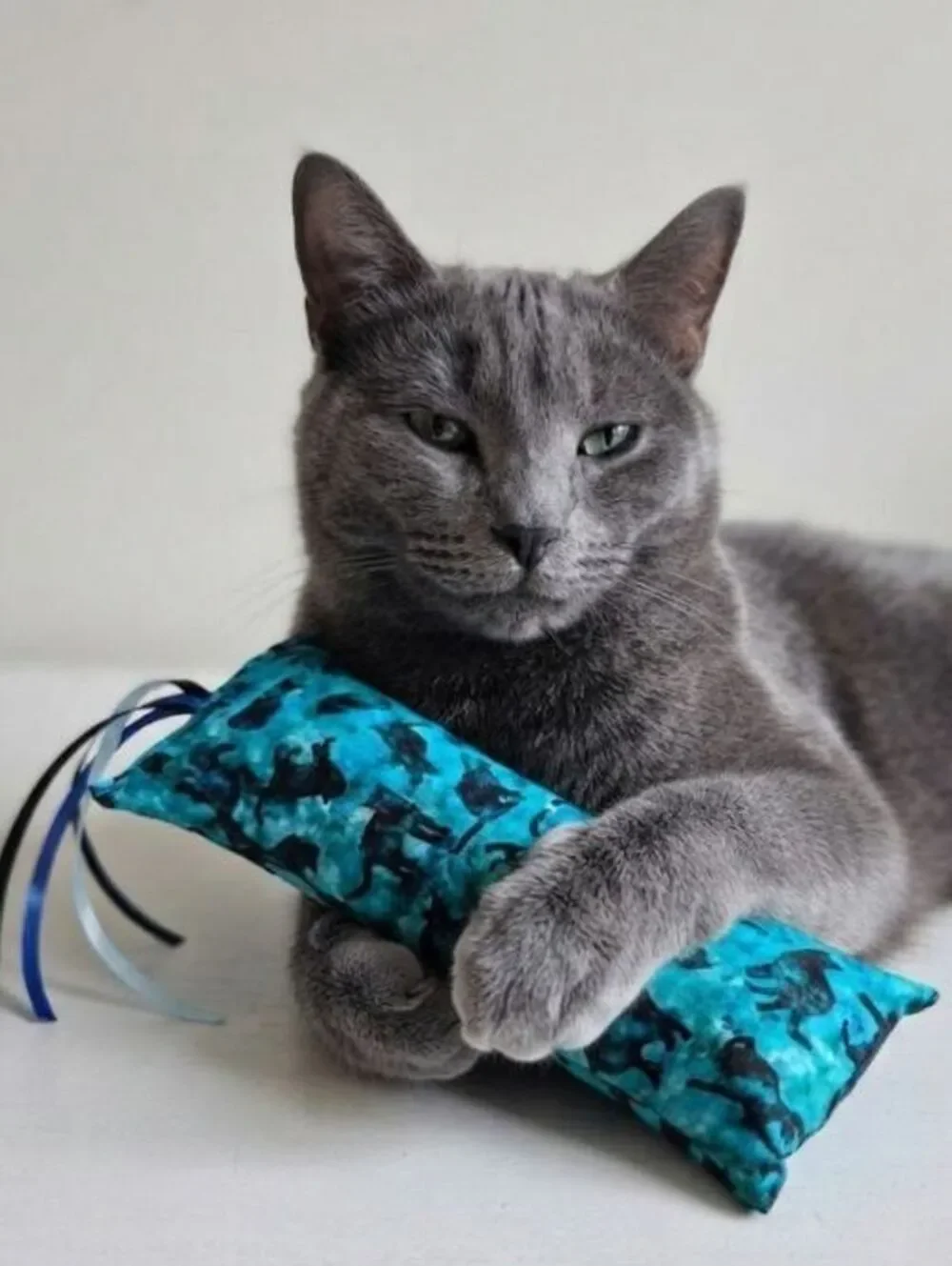 Cat-nip cat kicker toy stuffed with fluff & with ribbons for fur baby,